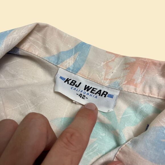 Vintage 70s/80s tropical blouse, size 42 KBJ Wear California pink & blue shirt - Picture 6 of 9